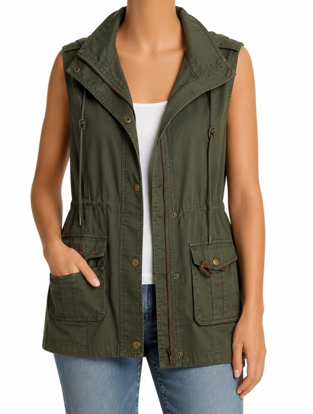 Market & Spruce Olive Green Sleeveless Utility Vest